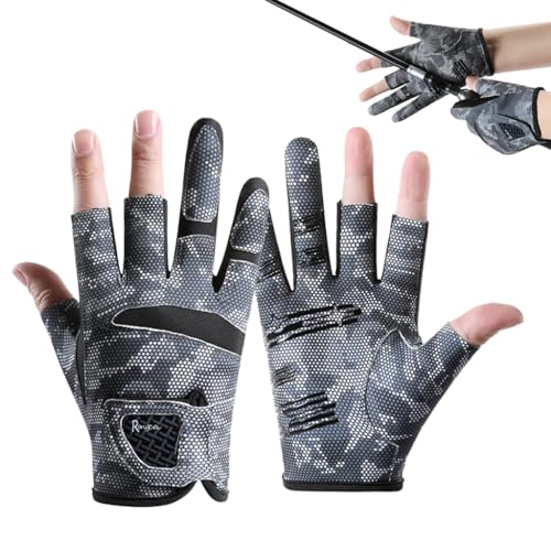 Proberos® Fishing Gloves UPF 50+ Sun Protection Sport Fishing Gloves Breathable Ice Silk Outdoor Angling Gloves with Open Fingers Anti-slip Snug Fit Outdoor Gloves for Kayaking, Fishing, M