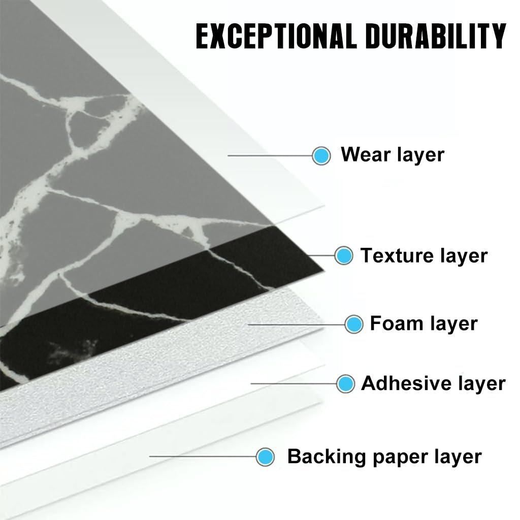 HASTHIP Wall Border Sticker for Bathroom and Living Room featuring Self Adhesive PVC Trim 23.5 x 3.1 in | Black Marble Crack Pattern Waterproof Design