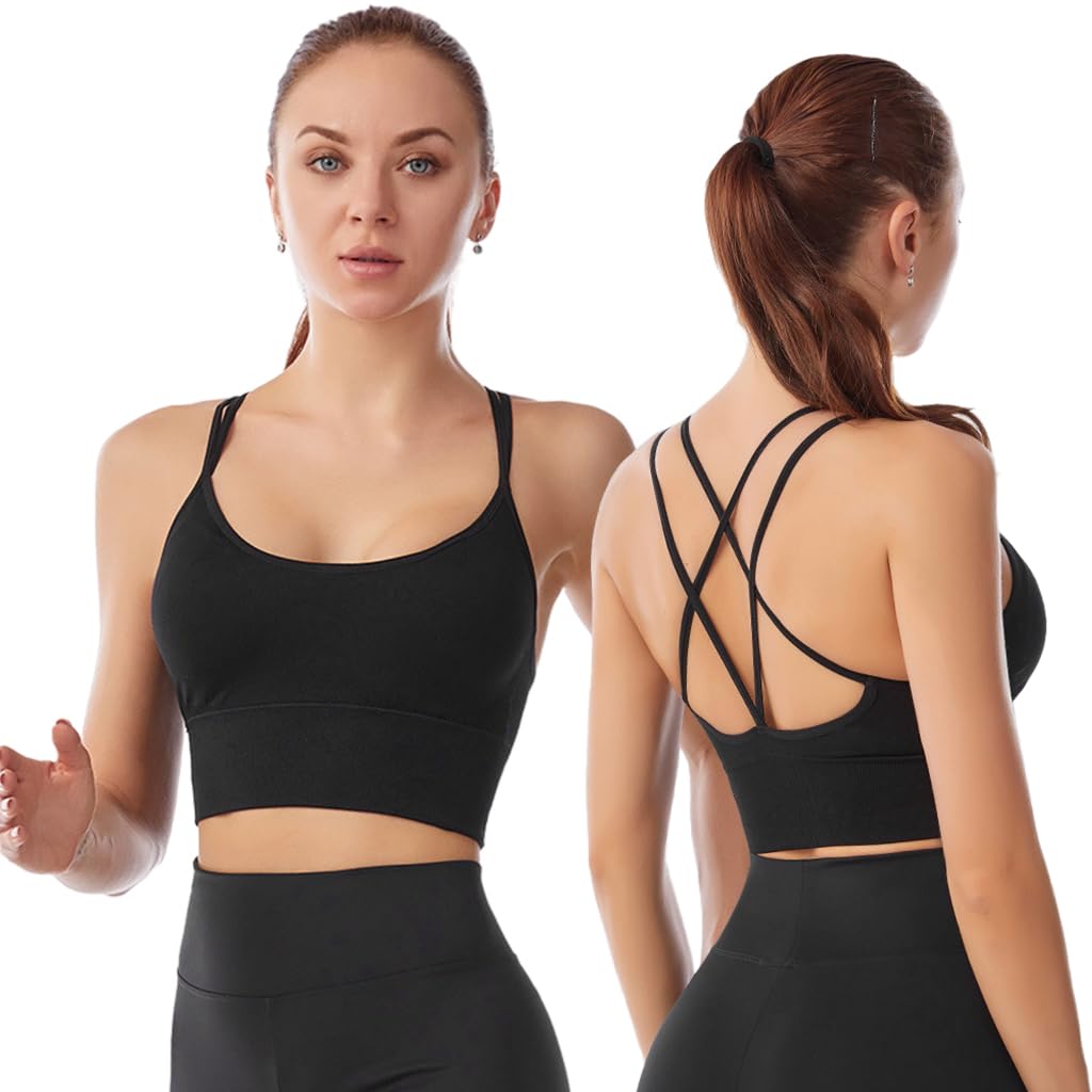 PALAY Sports Bra for Women with Cross Back Straps and Padded Support | Nylon Yoga Top XXL