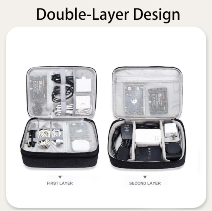 Zibuyu Electronics Organizer Bag for Travel with 3 Layer Storage and Adjustable Dividers | Black