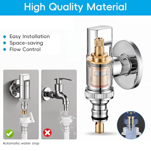 HASTHIP® Laundry Faucet Washing Machine Small Full-Metal Universal 1/2 for Laundry Dishwasher Angle Valve Chrome Finish 2PCS