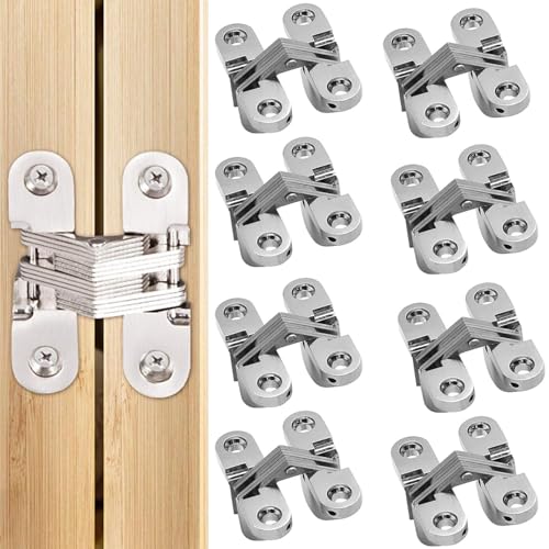 Serplex® 8Pcs Zinc Alloy Invisible Door Hinges for Wooden Doors & Cabinets, Rust-Resistant Embedded Folding Brackets, Concealed Hinges for Closet, Kitchen, Furniture Upgrade, Sleek Modern Look