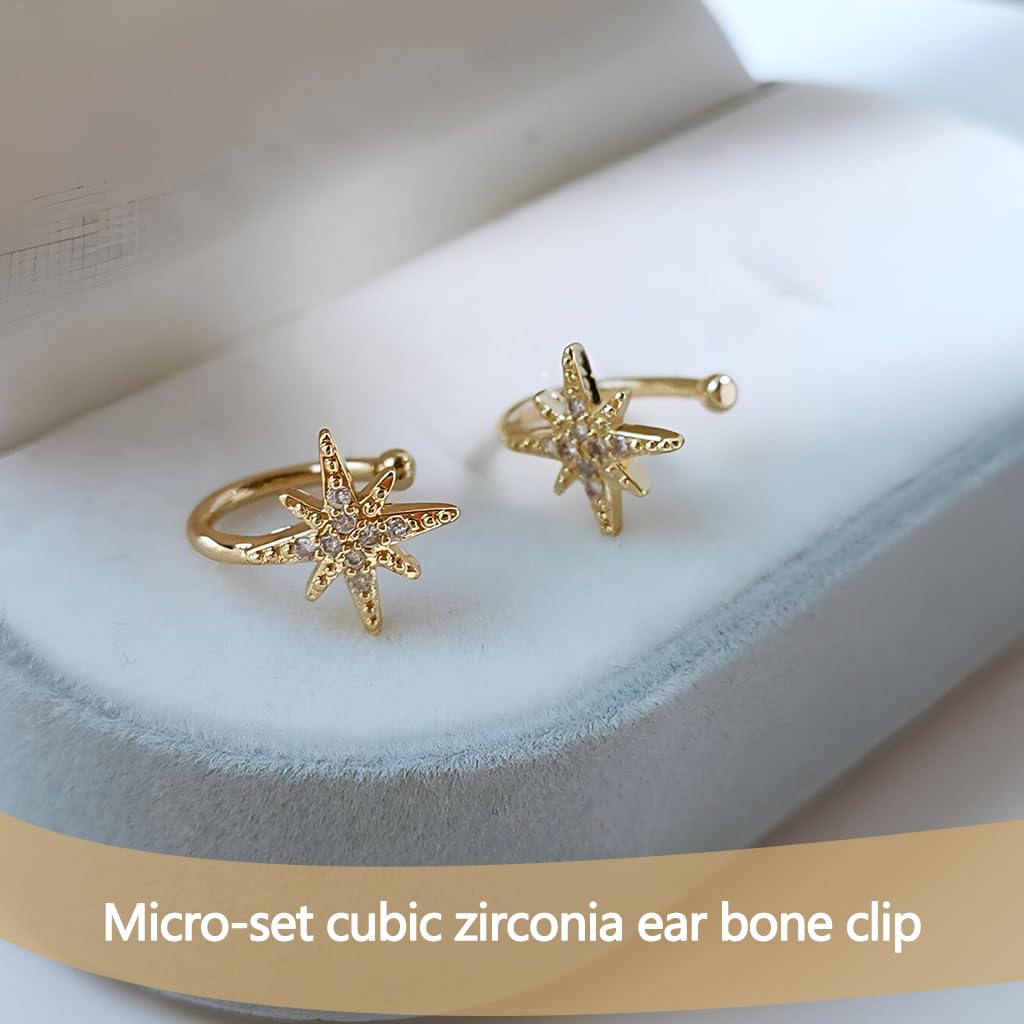 ZIBUYU Ear Cuffs Without Piercing for Women with Adjustable Zircon Star Design | Hypoallergenic Gold-Plated Jewelry