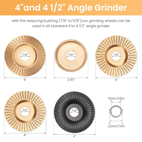 Serplex® 15PCS Angle Grinder Wood Carving Disc Set 4 and 4 1/2 Attachments with 5/8 inch Arbor Stump Tool Grinding Wheel Shaping for Cutting