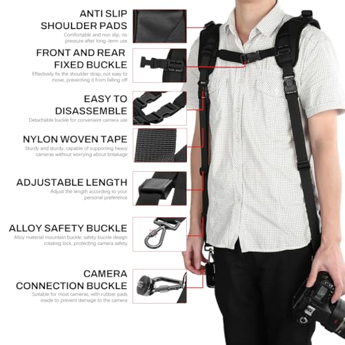 ZORBES® DSLR Camera Harness Strap Dual Camera Shoulder Strap Breathable Shoulder Carrier Harness Quick Release, Universal Sling Carrier
