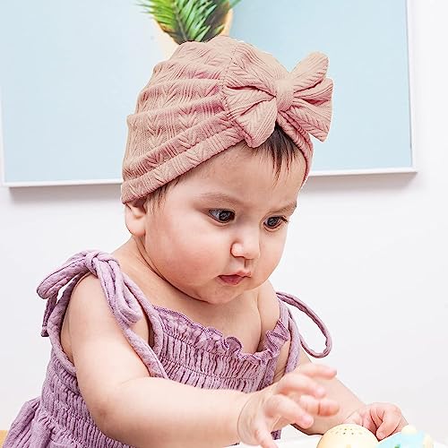PALAY® 3pcs Cap for Baby Girl Boy,Lovely Bow Caps for Babies,Soft Warm Baby Cap 0-3 Month Stretchy Turban Girl 3-12 Months Infant Hat Newborns Shower Gift X 2
