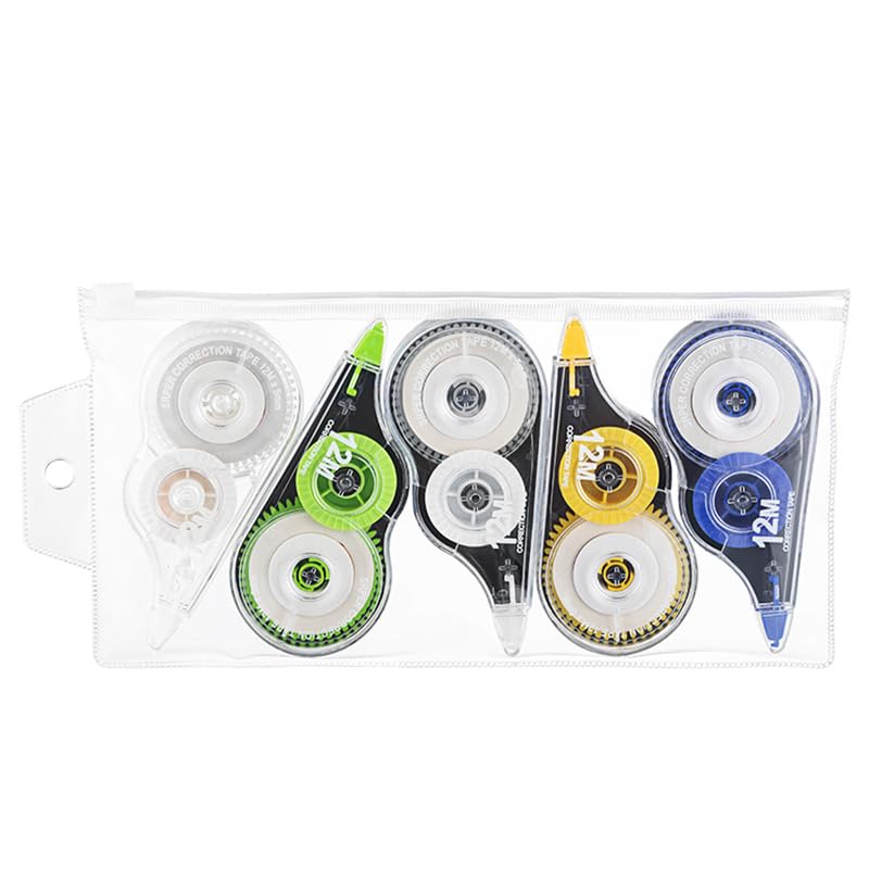 Climberty® 5-Piece Roller Correction Tape Set, 5mm x 12m Mini Correction Tapes, Stationery for Students, Teachers, Offices, Home