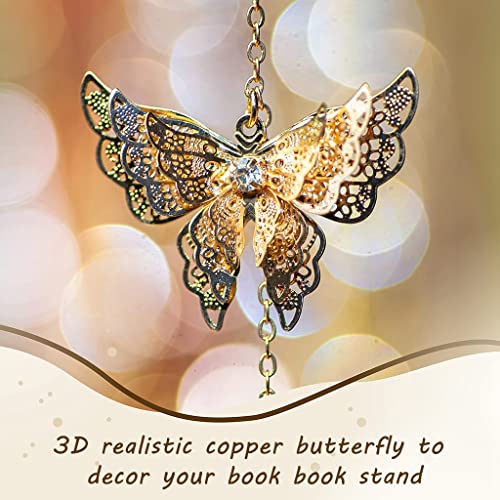 HASTHIP® Metal Feather Bookmark with Glass Beads Pendant Vintage Butterfly for Reading Enthusiasts Gifting Teachers Women Student Blue 3PCS