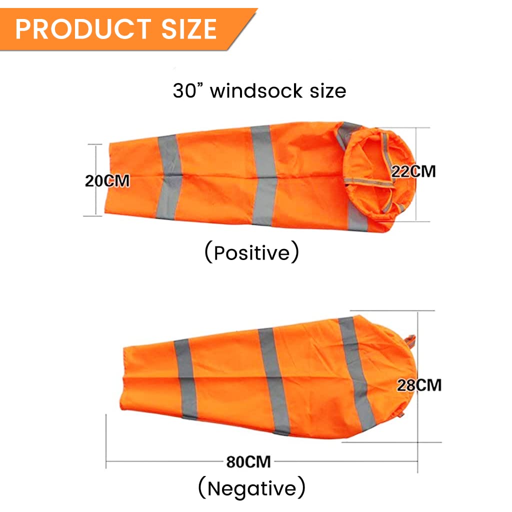 HASTHIP Airport Wind Sock for Outdoor Wind Direction Measurement with Reflective Straps and 30 in Length | Bright Orange Waterproof Nylon Design