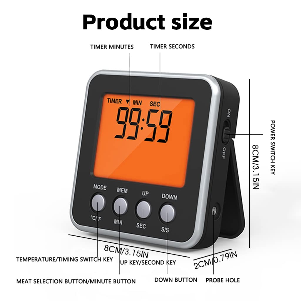 [Second-hand]ELEPHANTBOAT@ Food Meat Thermometer with 39 degree Temperature Probe,LCD Backlight Food Grill Thermometer with 7 Preset Temperatures & Timer for Baking,Grilling,Cooking,Without Battery