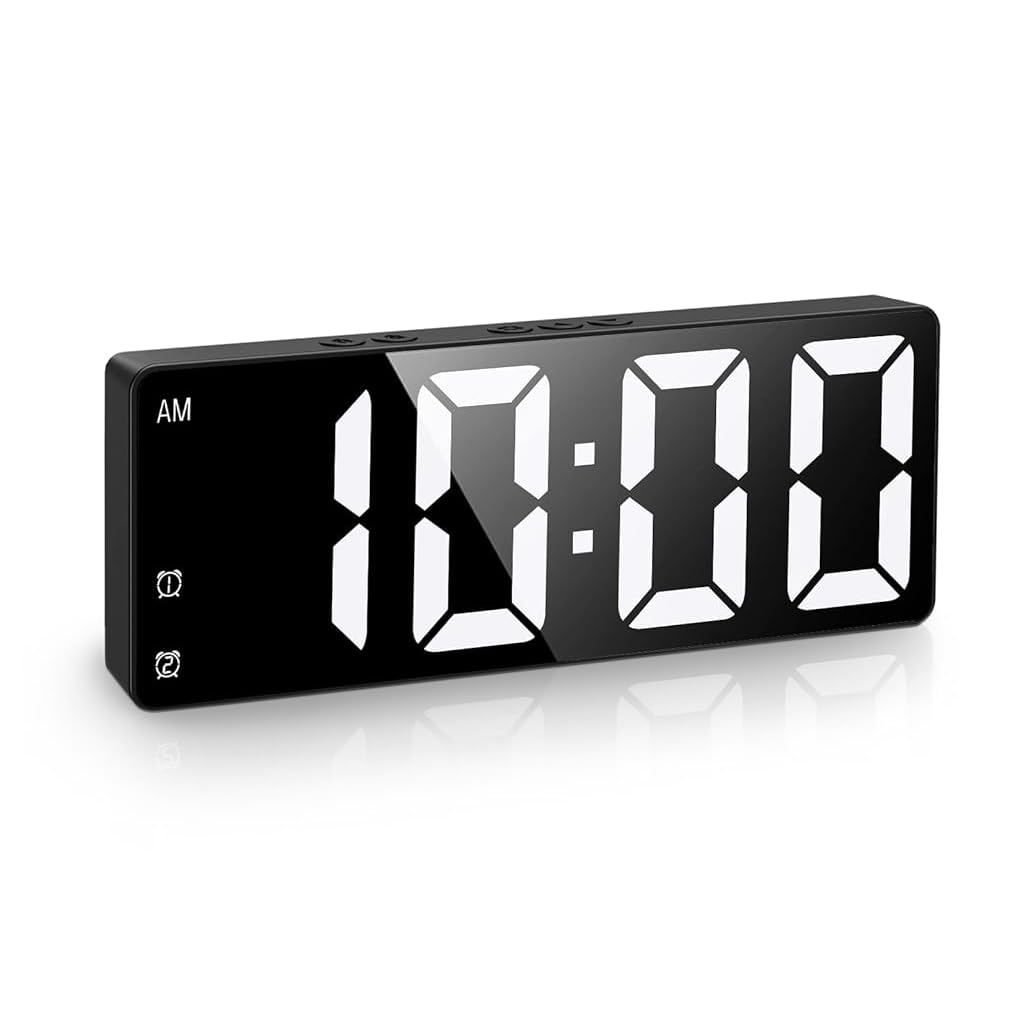 ZIBUYU® Digital Clock, LED Alarm Clock for Bedroom, Electronic Desktop Clock with Temperature Display, Voice Control, 12/24H, Small Clock for Bedroom Decor (No Battery＆Adapter)