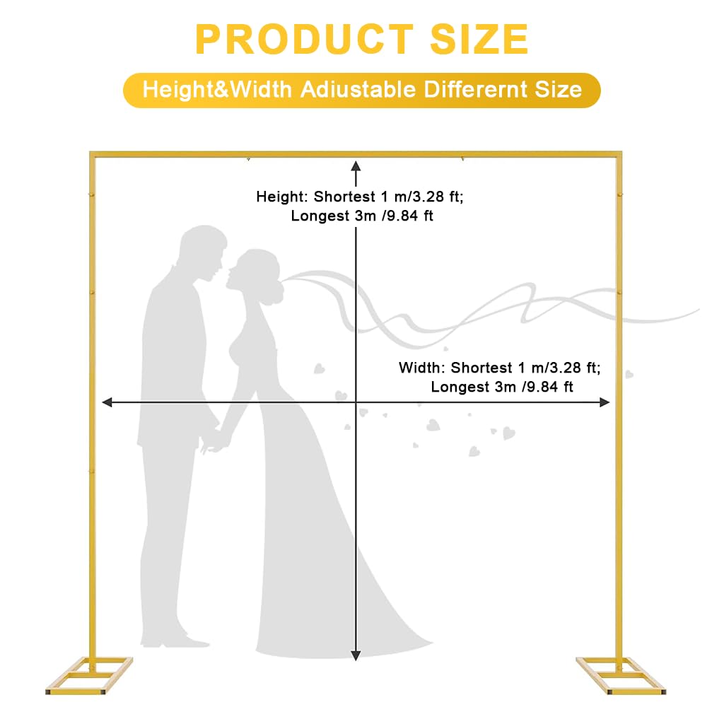 Supvox Wedding Arch Backdrop Stand for Parties and Ceremonies with 9.8 ft Iron Frame | Golden Adjustable Design
