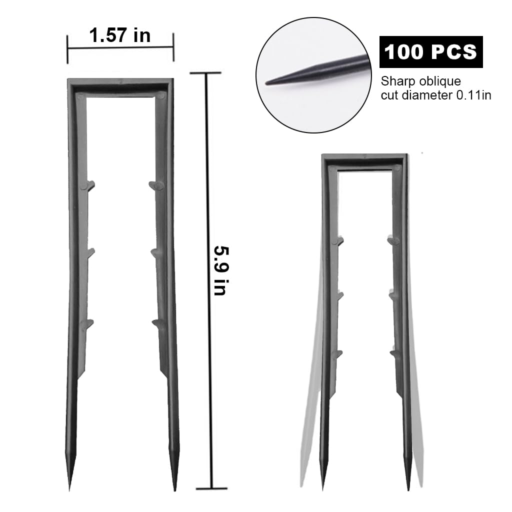 HASTHIP Plastic Garden Landscape Stakes for Weed Barrier Fabric 4cm x 15cm 300 pcs | U Shaped Anchoring Pegs