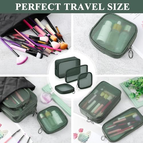 MAYCREATE® Makeup Organizer Bag 8PCS Set Mesh Toiletry Pouch Combo 4 Sizes Zipper Cosmetic Bags Cash Pouches Accessories Organizer Green