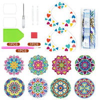 HASTHIP® 8Pcs Diamond Painting Coasters with Holder, DIY Mandala Coasters Diamond Painting Kits for Beginners, Adults & Kids Art Craft