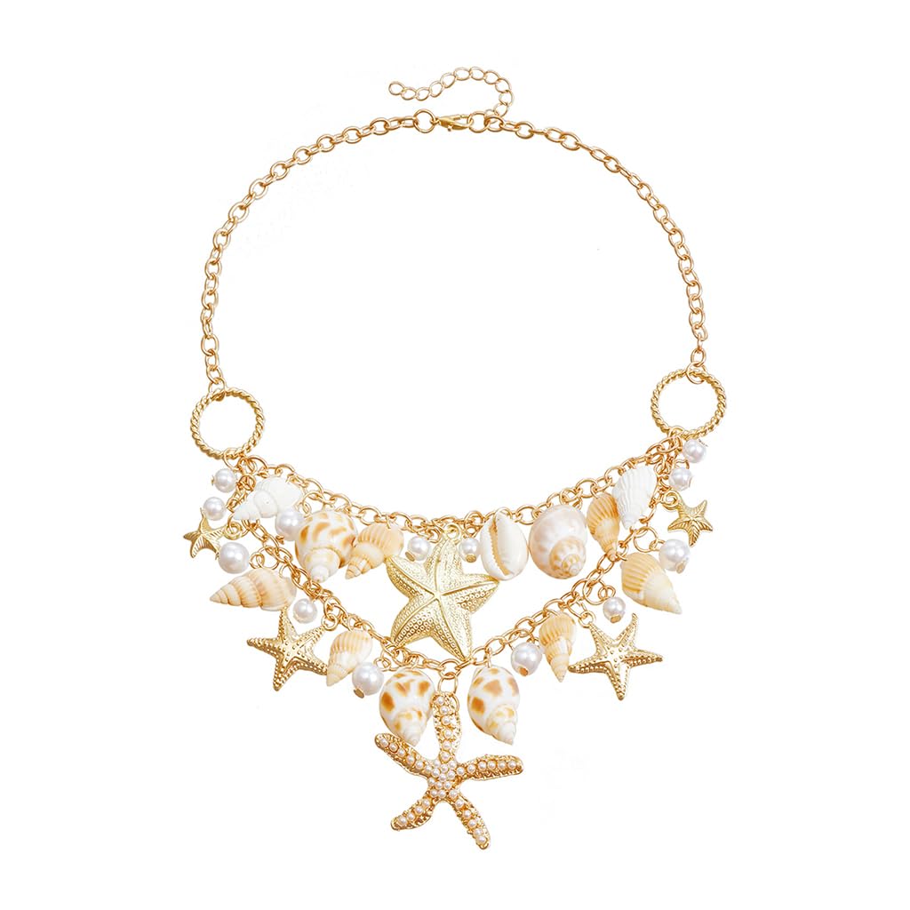 SANNIDHI Necklace for Women featuring Seashell Starfish and Pearl Layers | Adjustable Beach Jewelry