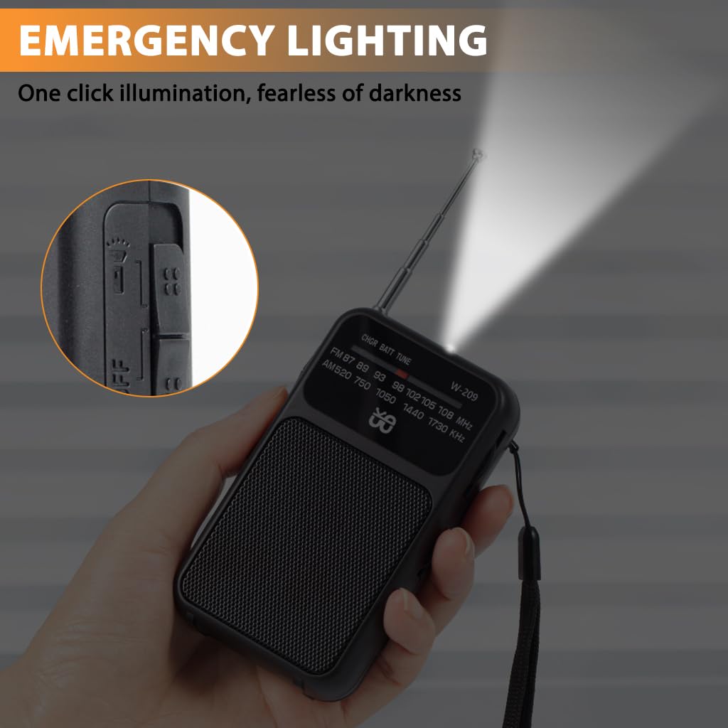 ZORBES Pocket Radio for Camping with AM FM Bands & Flashlight | USB Rechargeable and 3.5mm Jack