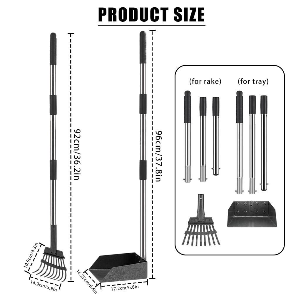 HASTHIP Dog Pooper Scooper Set for Yard Cleaning with 36.2 in Adjustable Handle and 9 Pronged Stainless Steel Rake