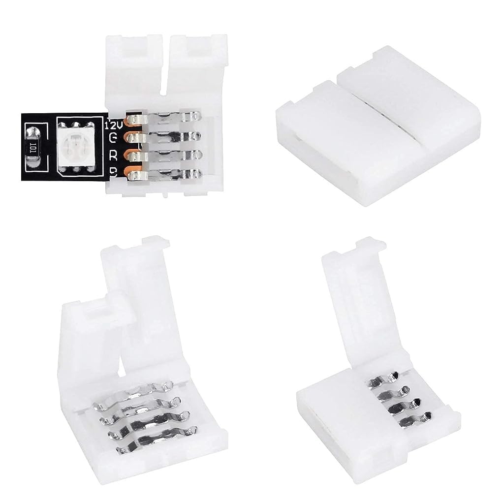 ELEPHANTBOAT Connectors for RGB LED Light Strip Extension featuring 4 Pin Gapless Design 20PCS | Universal 10mm Terminal