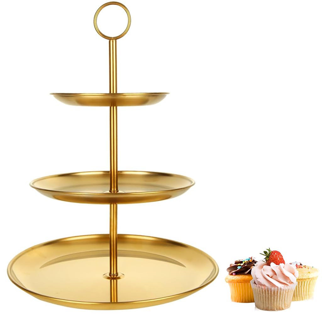 HASTHIP® 3 Tiered Gold Cupcake Stands, Metal Cupcake Tower Gold Tiered Dessert Stand Cup Cake Tier Stand, Serving Tray Cupcake Holder for Wedding, Birthday, Holiday Dessert Table Decoration