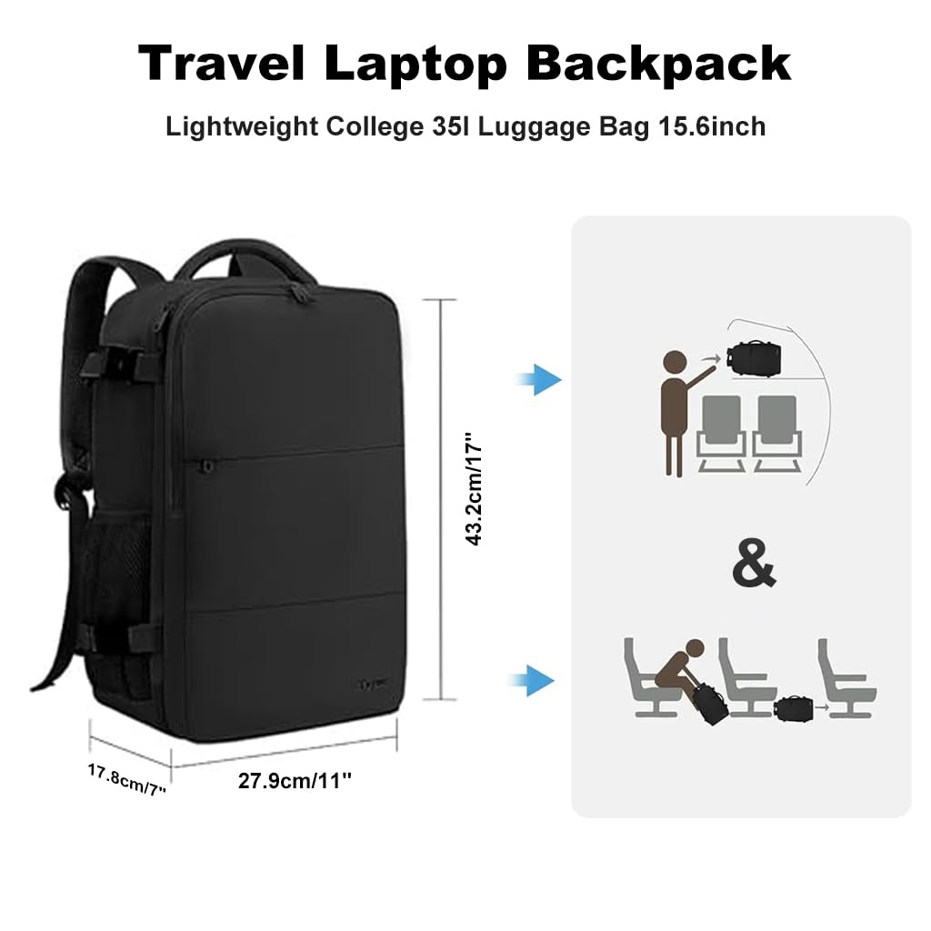 GUSTAVE Laptop Backpack for Travel with USB Charging Port and 20–35L Expandable Capacity
