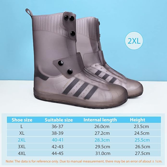 Zibuyu Waterproof Rain Shoe Covers for Outdoor Use with Snap Closure & Anti Slip Sole | Grey Size 7/8