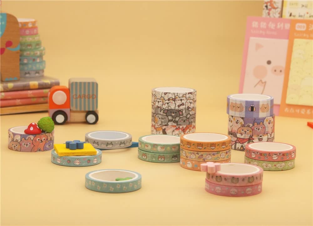 HASTHIP 18 Rolls Cute Pets Washi Tape Set Gold Embellishment Decorative Masking Tapes for Arts, DIY Crafts, Bullet Journals, Planners, Scrapbook, Wrapping,Travel