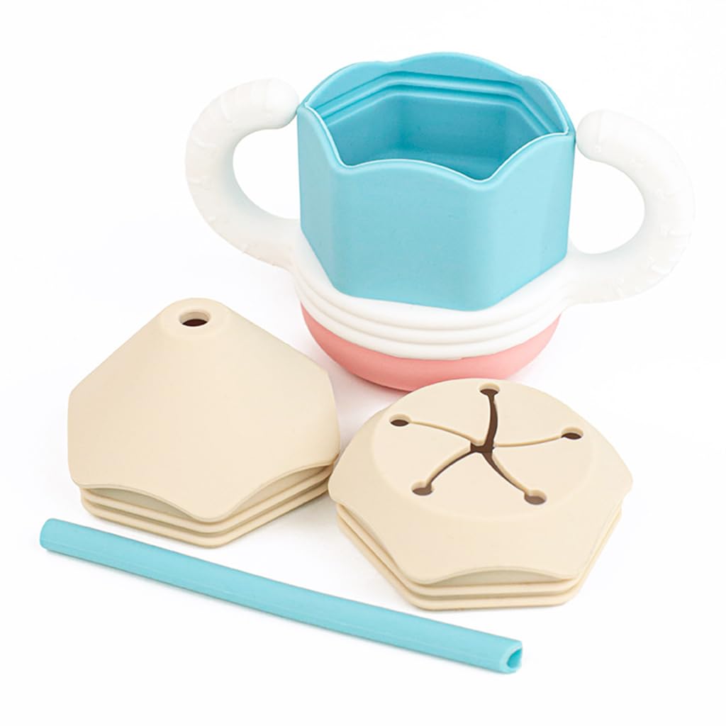 SNOWIE SOFT Silicone Cup for Baby with 2 Lids and Straw featuring Air Vent Design | 80x135mm BPA-Free Sippy Cup