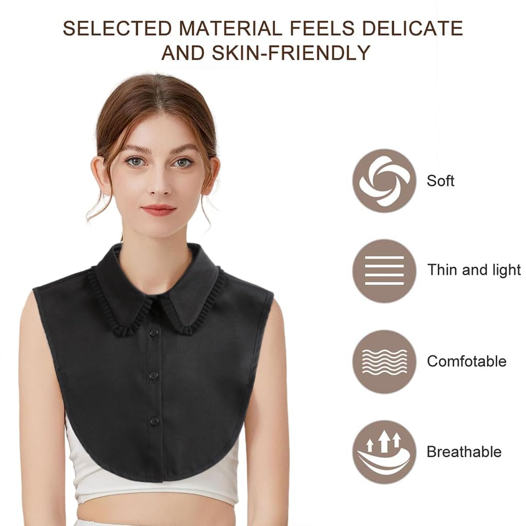 PALAY® Women Fake Collar for Shirt Button Up Black Shirt Collar for Dress Blouse Women Fake Collar Black Shirt Collar for Tops