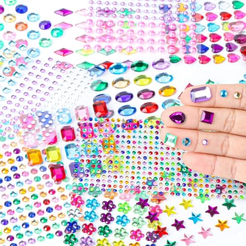 MAYCREATE® 3564PCS Rhinestones Pearl Stickers for Craft Makeup Bling Sticky Gems Face Acrylic Self-Adhesive Assorted Shape Color Stone for Scrapbooking DIY Phone Case