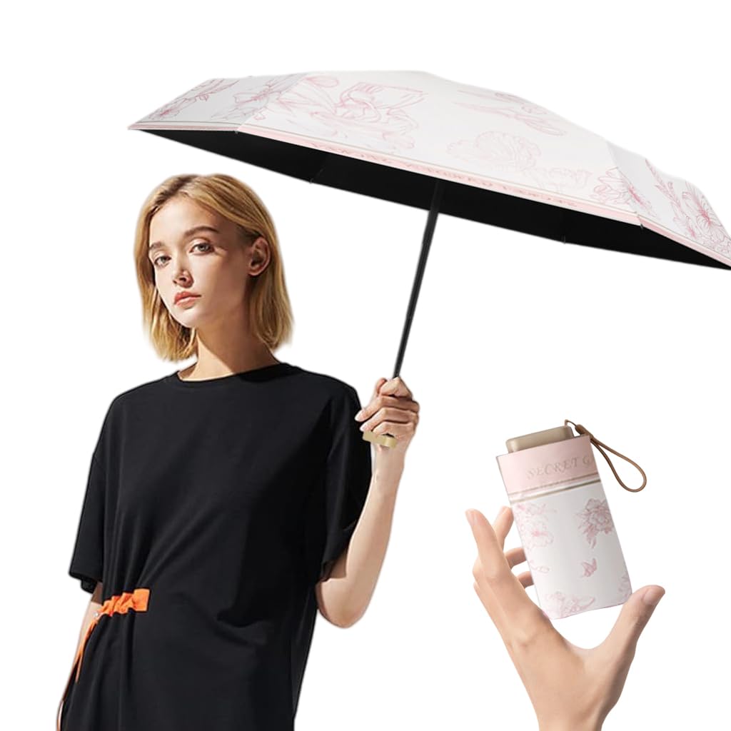 PALAY® Women Sun Umbrella UPF 50+ Sun Protective Sun Umbrella with Black Liner 6 Strong Ribs Design Fashion Floral Folding Umbrella Travel Lightweight Umbrella with Handstrap