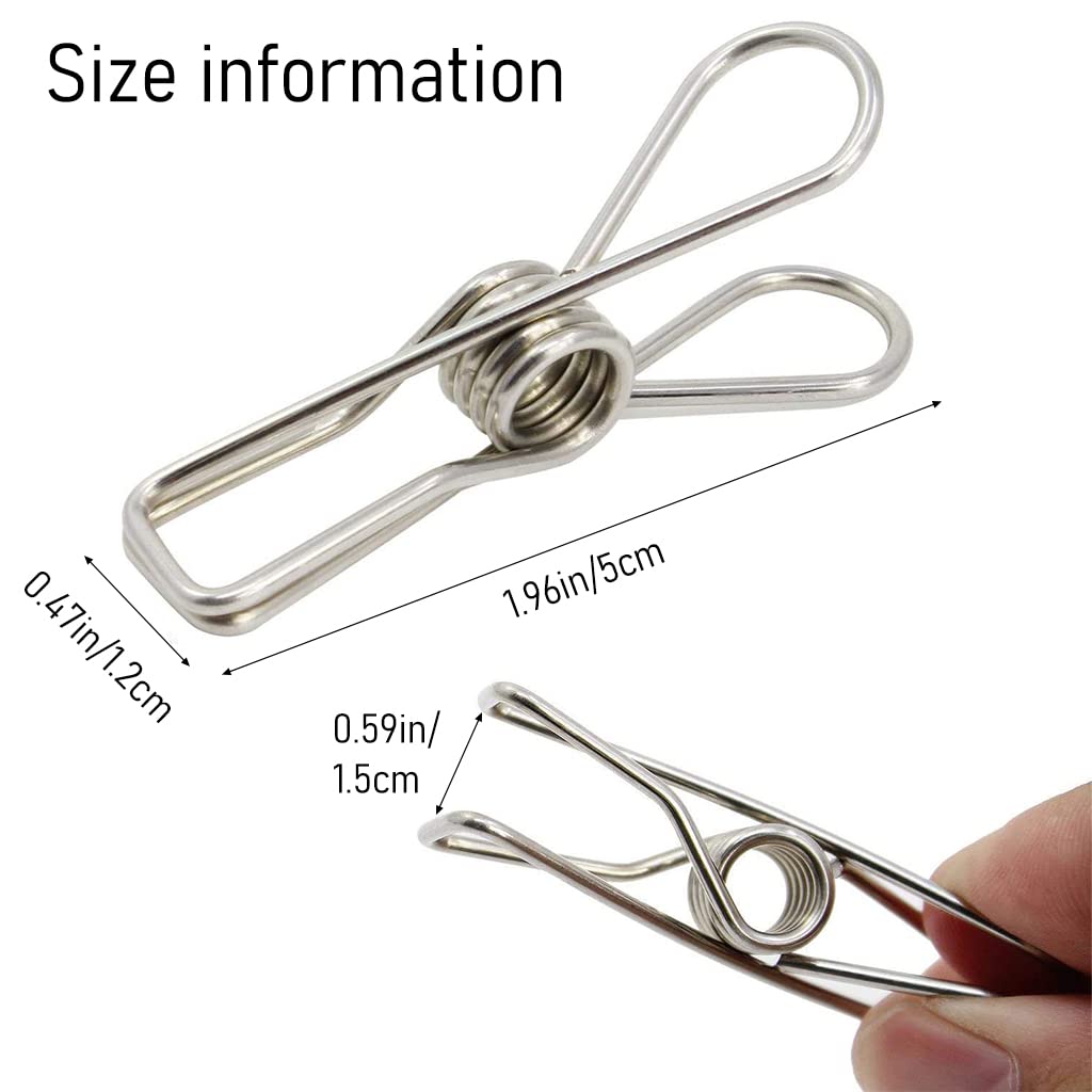HASTHIP Clothes Clips for Laundry and Kitchen Use with 5 Coil Spring Grip | 20Pcs Stainless Steel Pegs