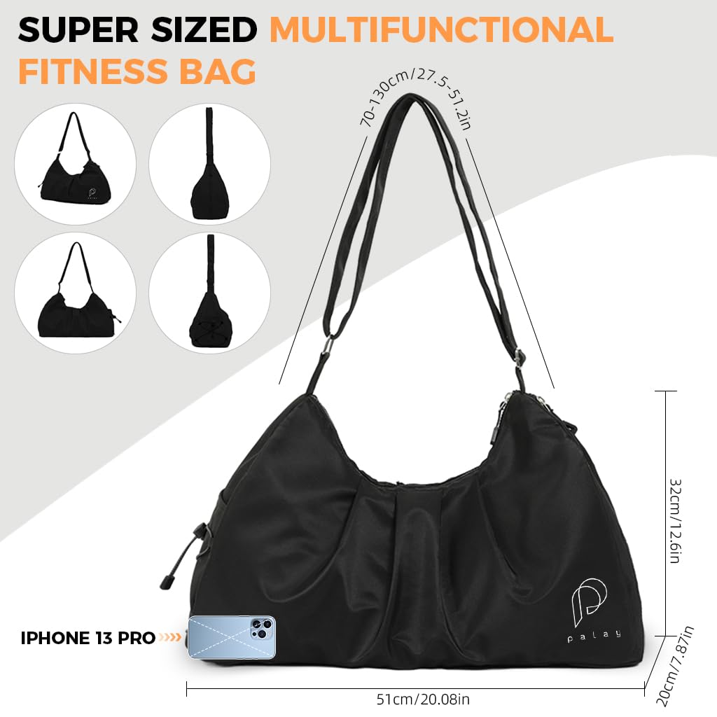 PALAY Women Gym Bag for Travel and Fitness with Shoe Compartment | Waterproof Nylon Black