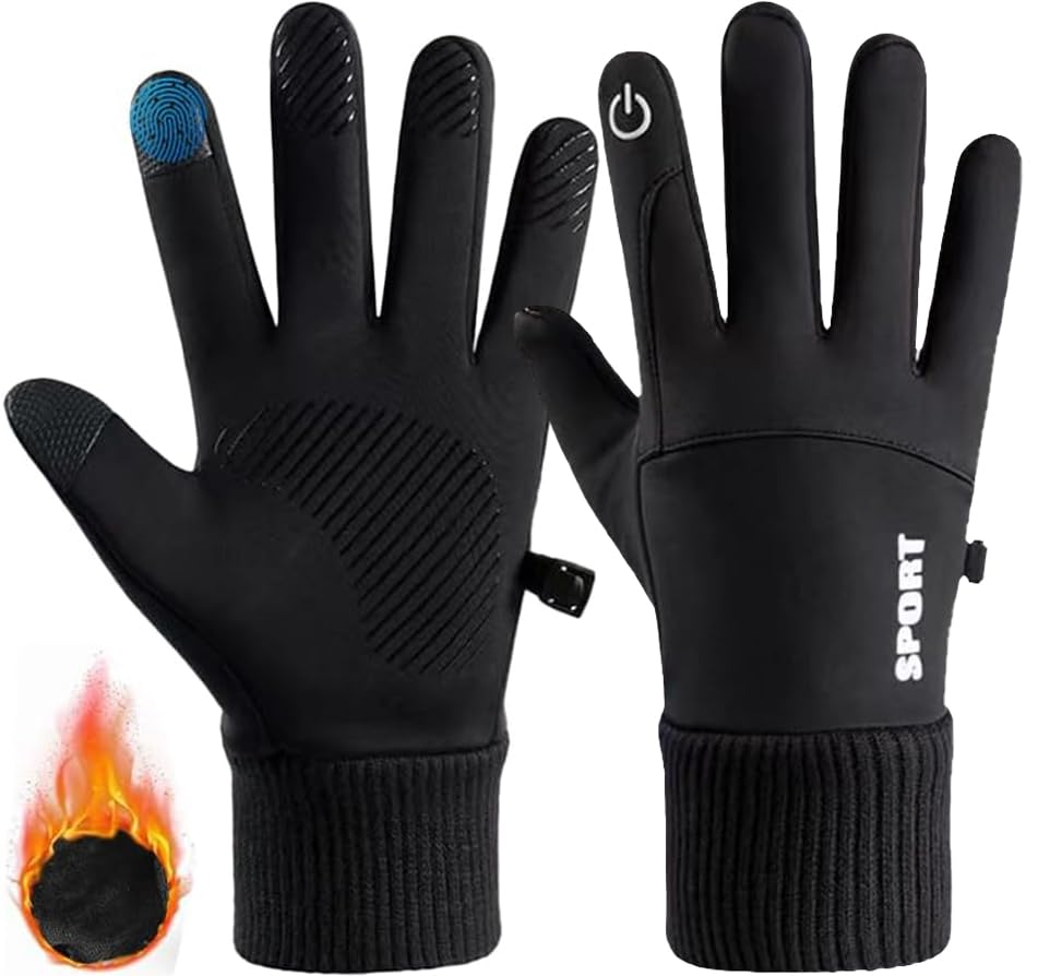 ZIBUYU® Hand Gloves for Winter, Black Cycling Gloves, Water-Repellent, Touchscreen Gloves, Windproof Running Gloves, Non-Slip for Men and Women, for Running, Cycling, Climbing