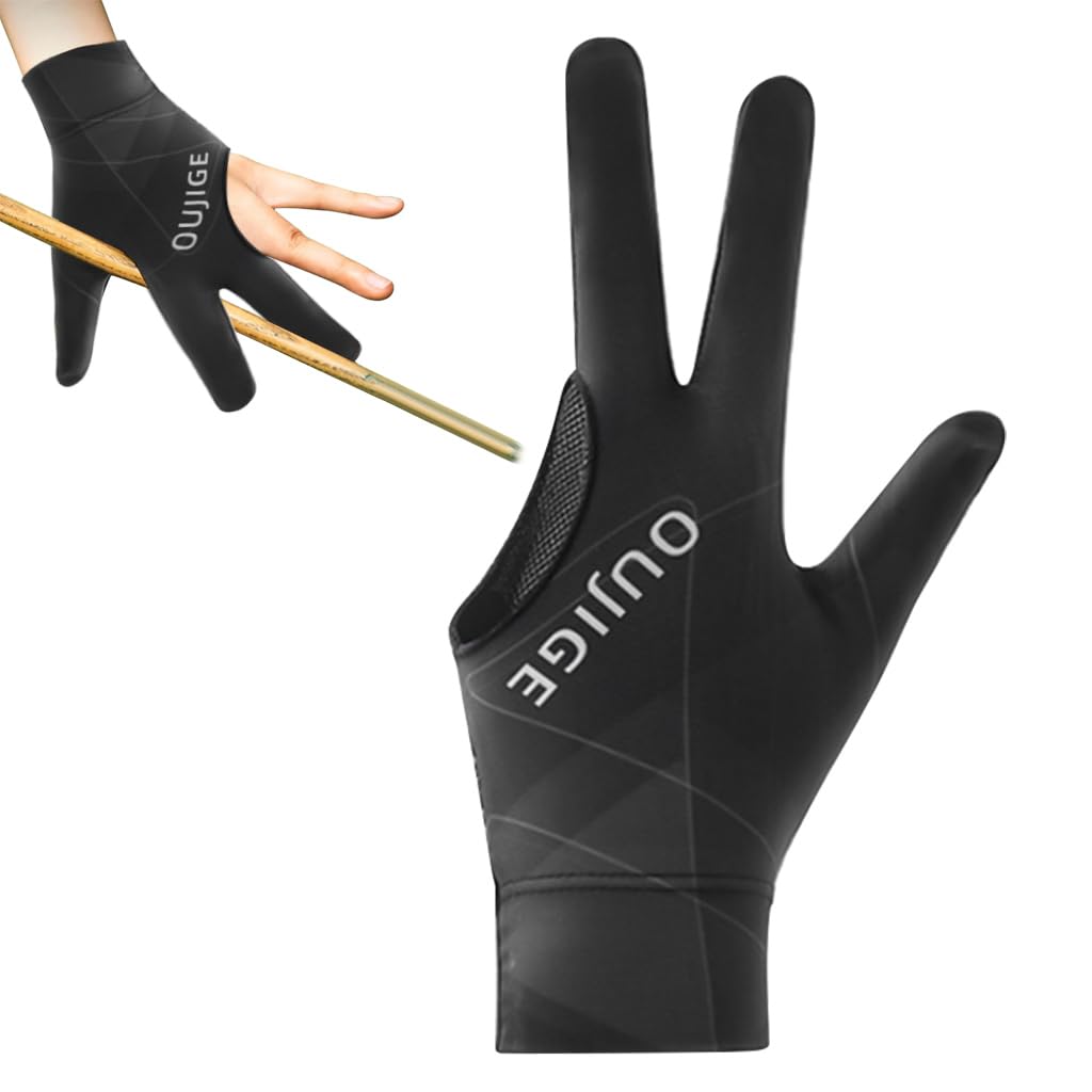 Proberos 1Pcs Billiard Glove Left Hand Full Finger Billiard 3-Finger Glove Single Hand Professional Snooker Glove Breathable Snooker Glove Anti-Slip Patch Design Unisex Billiard Glove