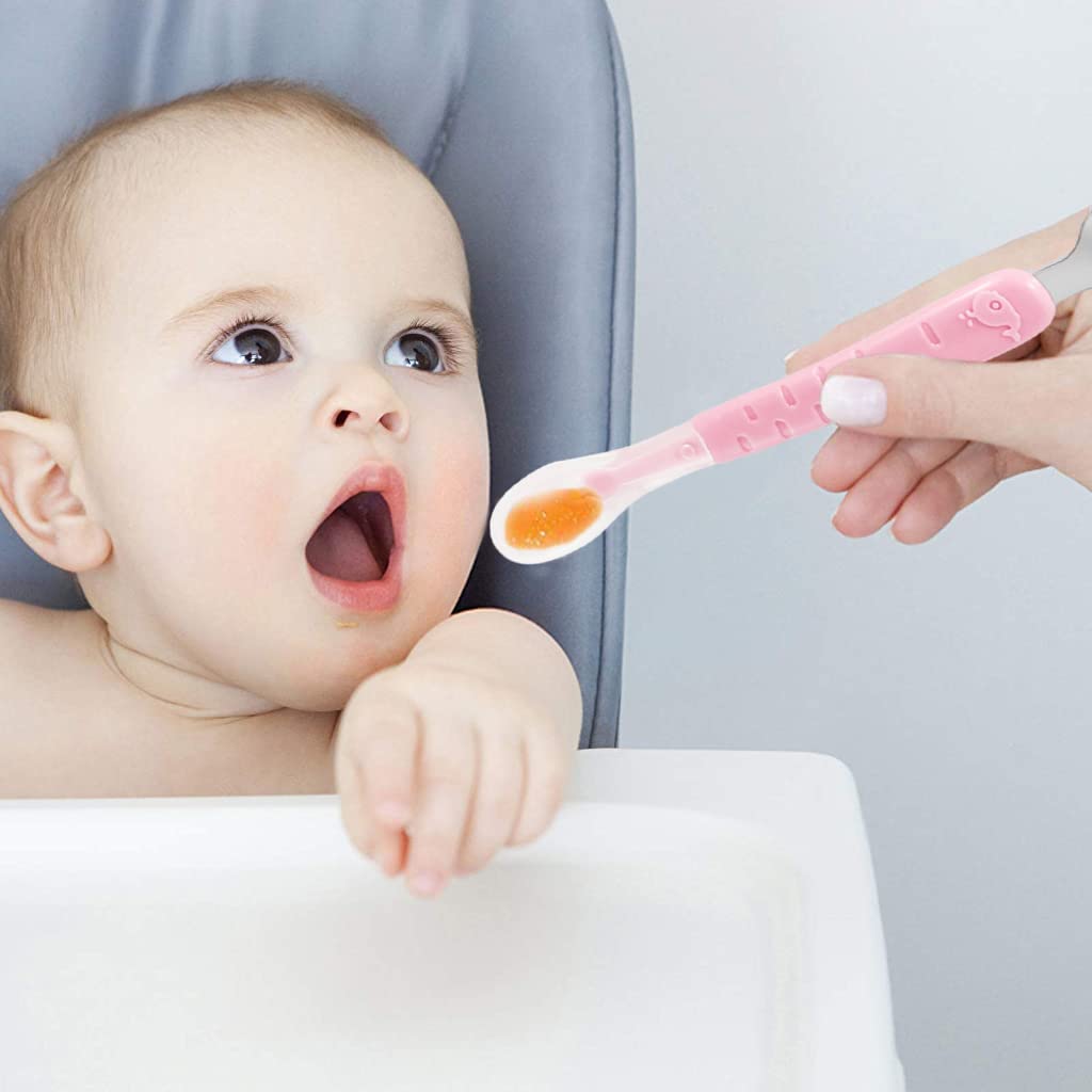 SNOWIE SOFT Fruit Spoon for Baby Feeding with Dual Serrated Scraper and 22cm Handle | Food Grade Steel and Silicone for Kids