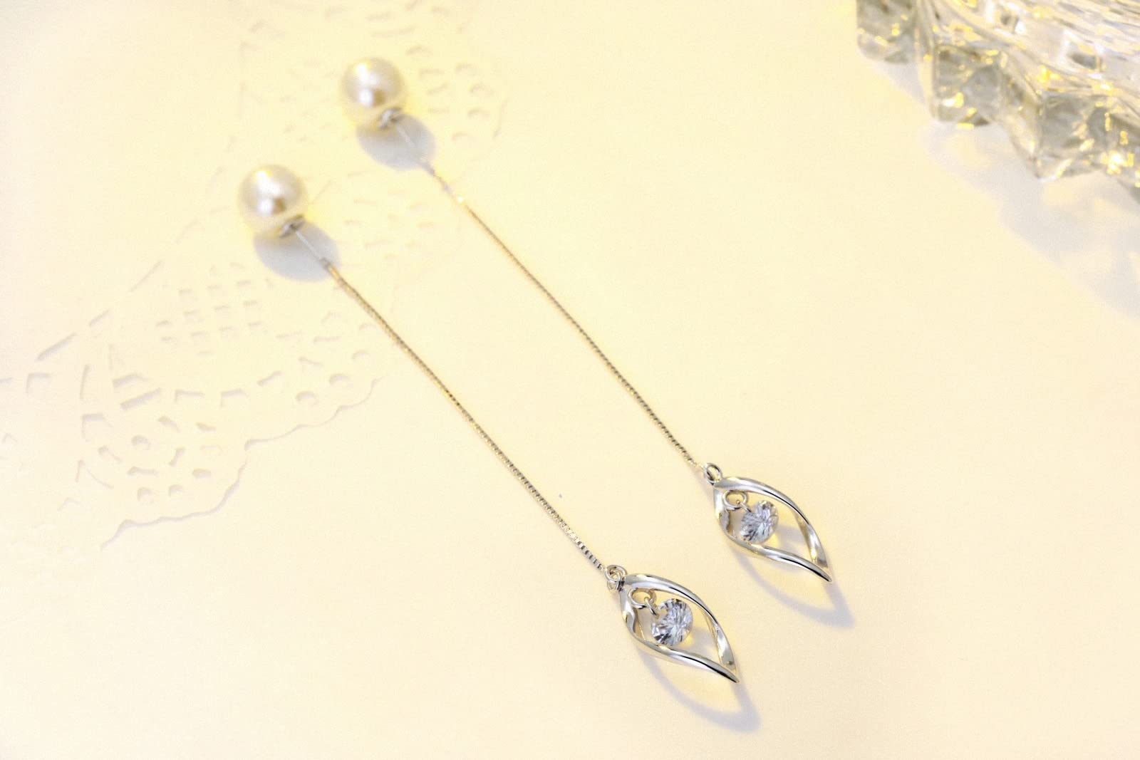 Venzina Earrings for Women featuring 4 in Drop Chain with 6mm Pearl | Lightweight Alloy