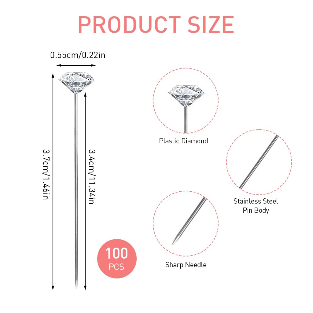 Venzina Bouquet Pins for Floral Arrangements with 100pcs 1.49 in Crystal Rhinestones | Ideal for Wedding Corsages and DIY Crafts