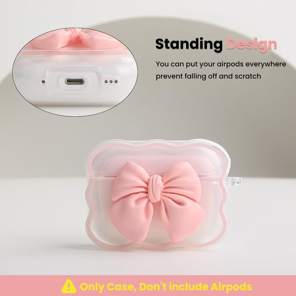 ZORBES AirPods Pro 2 Case Cover with Jelly Finish and Pink Bow Chain | TPU Protection