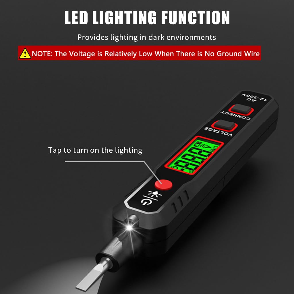 Serplex® Voltage Tester Non-Contact Voltage Test Pen Voltage Tester Pen for AC 12V-300V, Live/Neutral Wire Tester, with LCD Display, Light & Sound Alarm, Auto Off, Battery Operated (NOT Included)