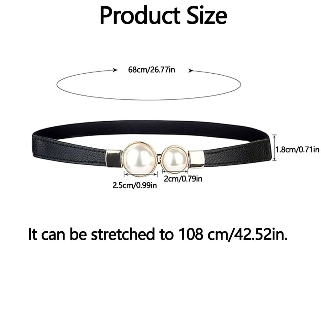 Zibuyu Womens Skinny Stretchy Waist Belt with Gold Pearl Buckle for Dresses and Formal Outfits