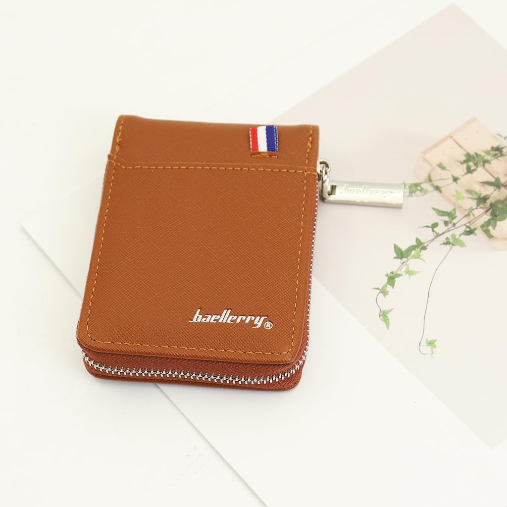 ZIBUYU Card Wallet for Women and Men with 9 Card Slots and ID Window | Brown PU Leather