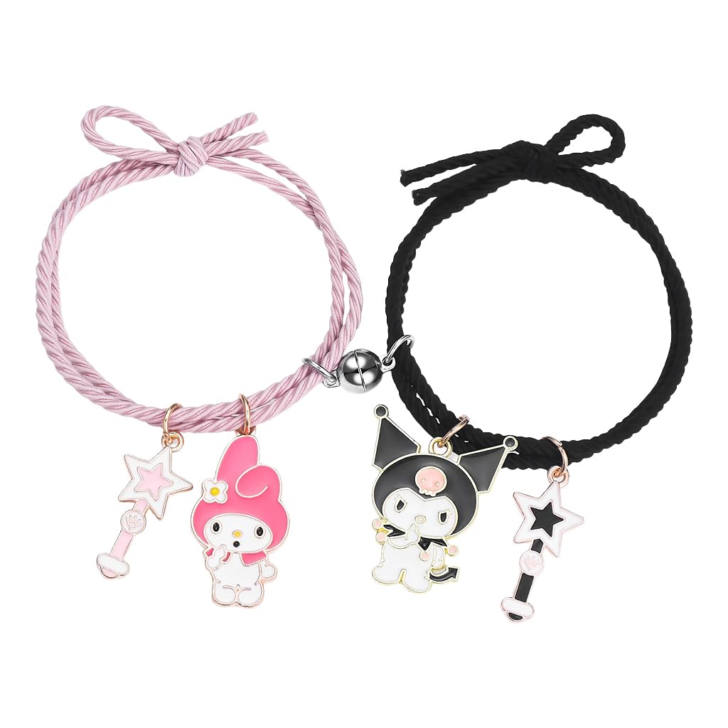 MAYCREATE® 1 Pair Girls Friendship Bracelets Kuromi & Melody Friendship Bracelet Fashion Cartoon Sanrio Rope Bracelet for Girls Magnetic  Matching Kuromi Melody Bracelet Birthday Gift for Girls