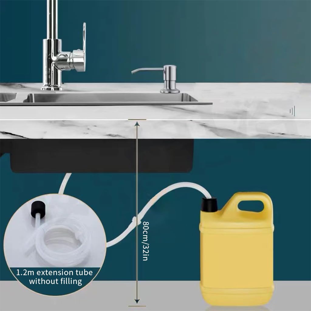HANNEA Soap Dispenser for Kitchen Sink with 47 in Tube featuring 360° Rotatable Pump | 304 Stainless Steel