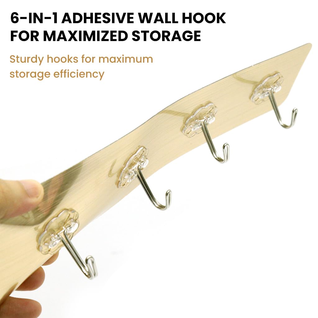 Zibuyu Adhesive Wall Hook for Bathroom and Kitchen with 6 Hooks featuring No-Drill PVC Metal Design