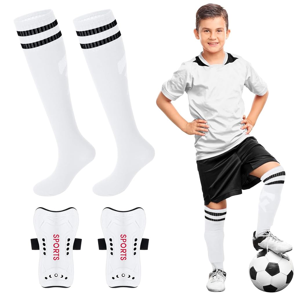 Proberos Football Sport Compression Sock Shin Guards Set for Kids 8–18 with Anti Slip Design and 14 in Knee High Fit