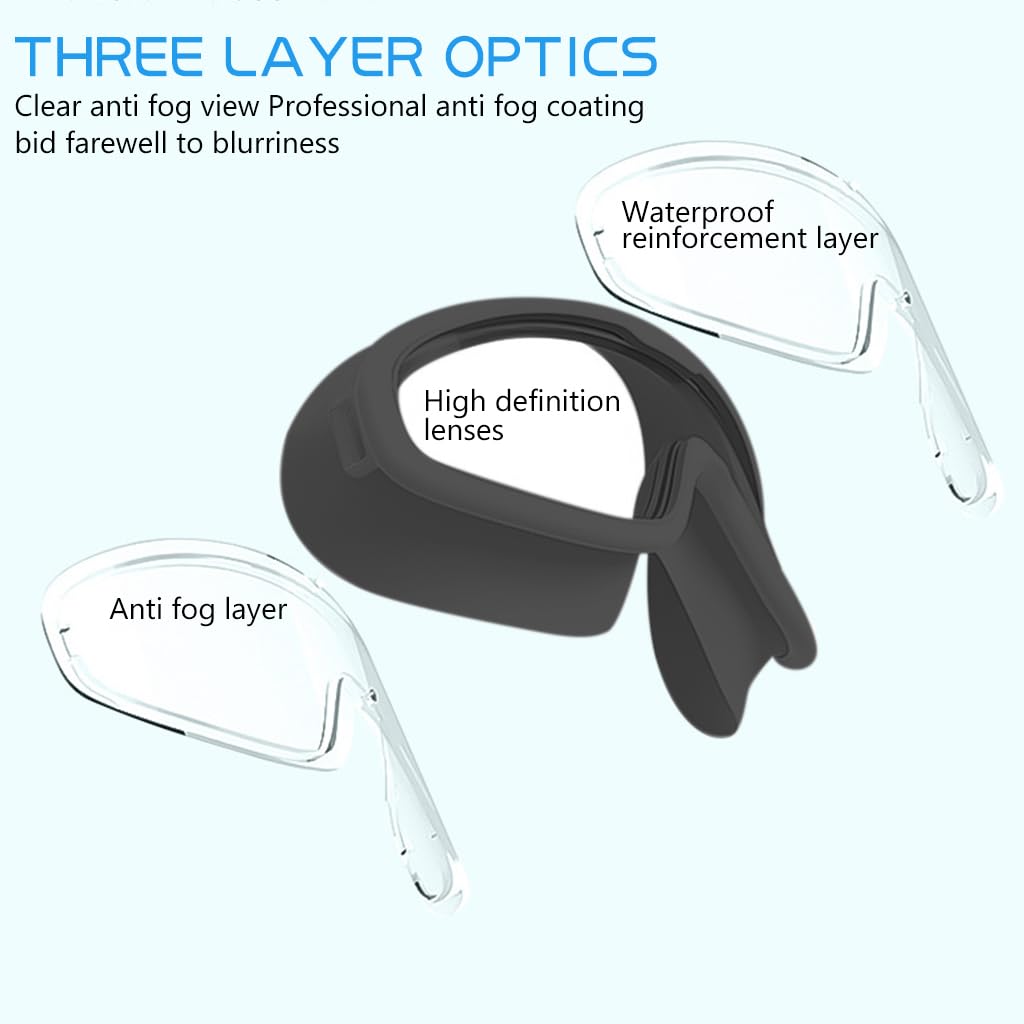 Proberos Swim Goggles for Adults with Integrated Ear Plugs and Anti Fog Lens | Black