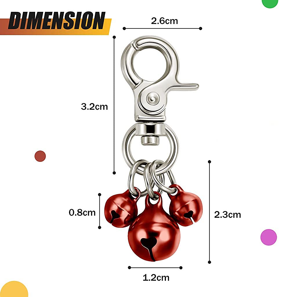 Qpets® 4 Pieces Pet Bells for Collars Loud Dog Bells Key Rings Dog Bell Collar Charm Dog Triple Bell Pendant for Dogs Cat Collar Decoration and Training