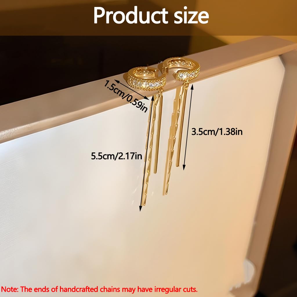 ZIBUYU Ear Cuffs Without Piercing for Women with Cubic Zirconia Tassel Design | Gold Clip On Jewelry