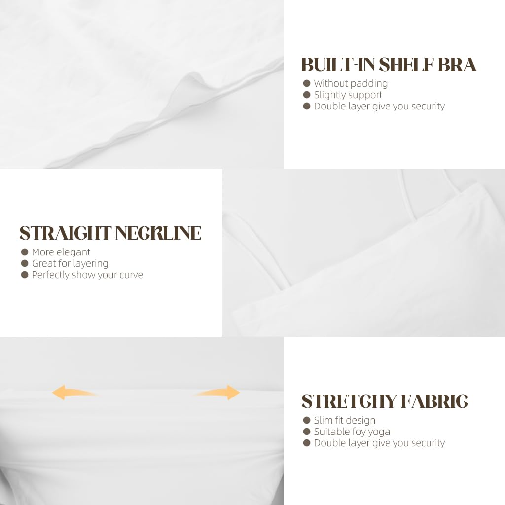 PALAY Women's Seamless Tank Top with Built in Bra featuring Cotton Spaghetti Straps in White